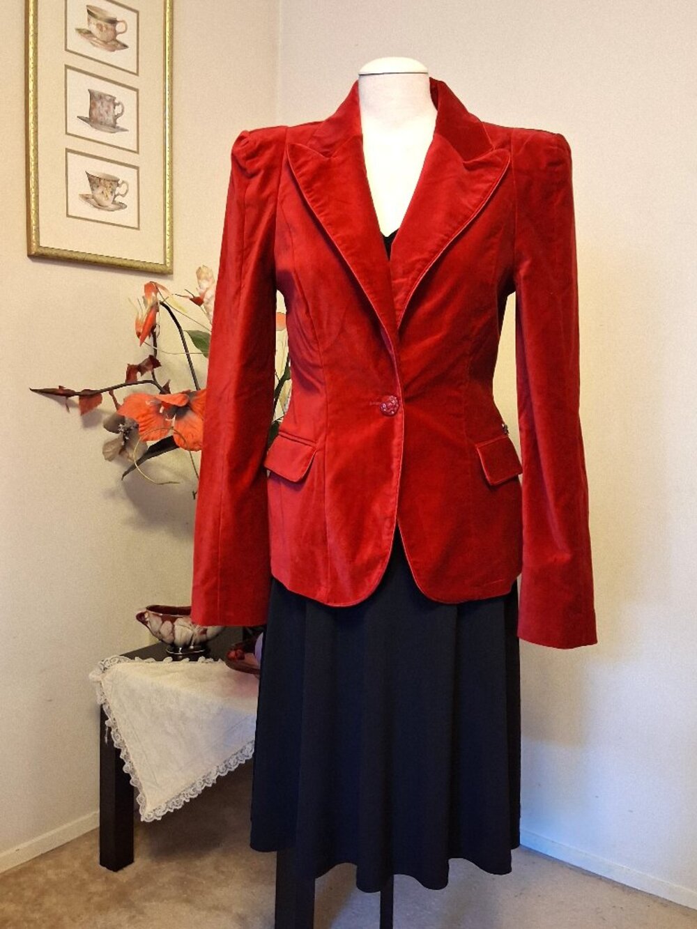 DEPT Tailored Lined Red Blazer Velvet Jacket Workwear Luxury Designer Fashion M